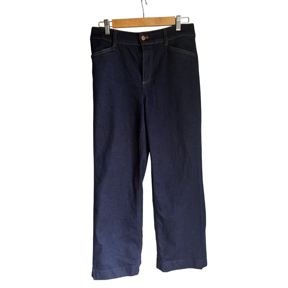 Talbots Dakota Wash Wide Leg Jeans Petite 8P Dark Wash High Rise Stretch Denim